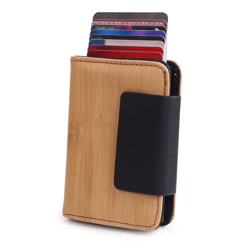 Highlark ® Luxury Wooden Edition Leather Pop-Up Card Holder for Men & Women | RFID Blocking Classic & Minimalist Design | Slim Card Holder Wallet with Quick Access - Image 4