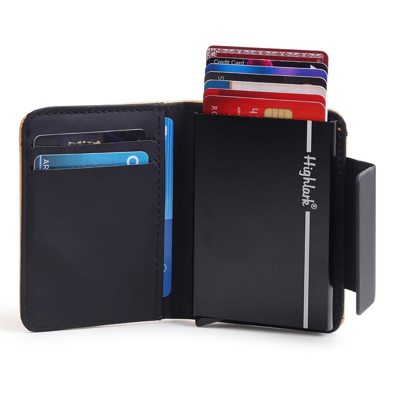 Highlark ® Luxury Wooden Edition Leather Pop-Up Card Holder for Men & Women | RFID Blocking Classic & Minimalist Design | Slim Card Holder Wallet with Quick Access - Image 3