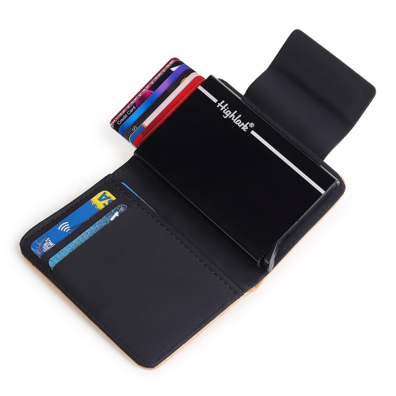 Highlark ® Luxury Wooden Edition Leather Pop-Up Card Holder for Men & Women | RFID Blocking Classic & Minimalist Design | Slim Card Holder Wallet with Quick Access - Image 1