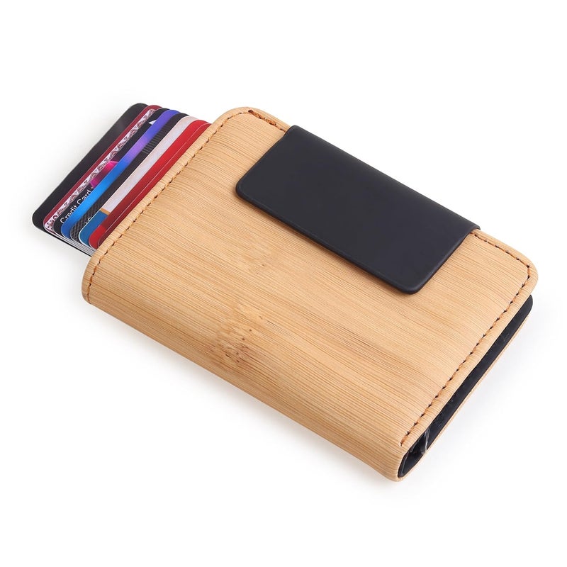 Highlark ® Luxury Wooden Edition Leather Pop-Up Card Holder for Men & Women | RFID Blocking Classic & Minimalist Design | Slim Card Holder Wallet with Quick Access - Image 2