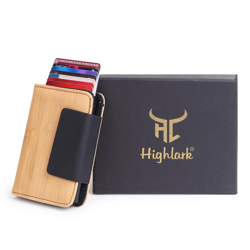 Highlark ® Luxury Wooden Edition Leather Pop-Up Card Holder for Men & Women | RFID Blocking Classic & Minimalist Design | Slim Card Holder Wallet with Quick Access - Image 5