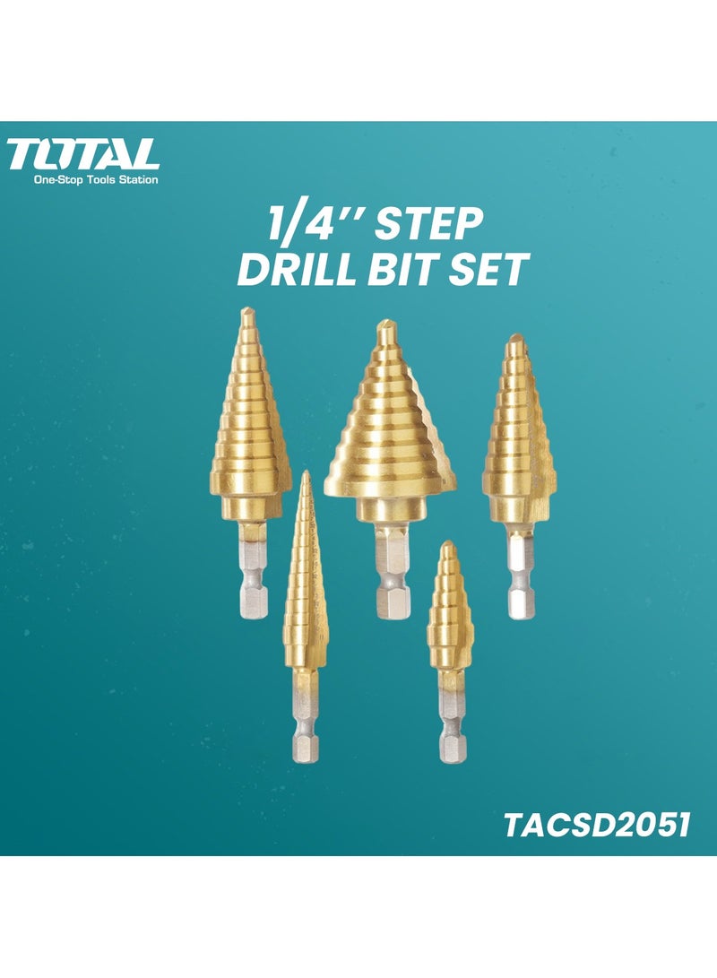 توتال مجموعة مثقاب متدرجة 1/4 بوصة عالية الدقة متعددة الأحجام للمعدن والخشب والبلاستيك TACSD2051  - Image 1