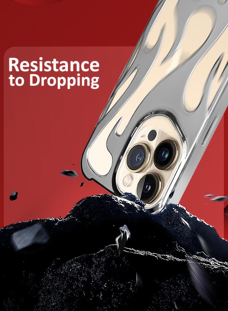 CATANES iPhone 13 Pro Max Case Cover Soft TPU and Glossy with Flame Design - Silver - Image 3