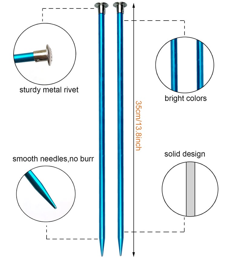 Mdoker 13.8 Inch Anodized Aluminum Knitting Needles,Colored Straight Single Pointed Metal Sweater Knitting Needle for DIY Knitting Projects,Size US 10(6mm) - Image 2