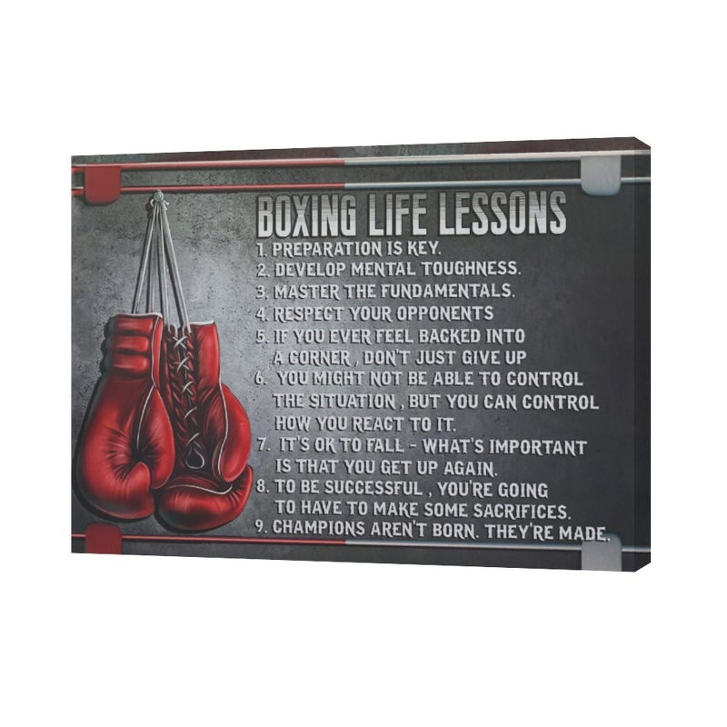 exroozy Boxing Wall Art Sports Boxing Lessons Pictures Wall Decor Motivational Quotes Boxing Gloves Canvas Painting Artwork Modern Home Decorations Framed for Bedroom Office Living Room 12""x16""  - Image 2