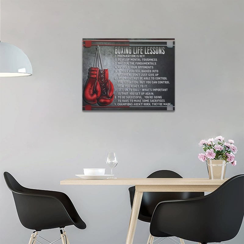 exroozy Boxing Wall Art Sports Boxing Lessons Pictures Wall Decor Motivational Quotes Boxing Gloves Canvas Painting Artwork Modern Home Decorations Framed for Bedroom Office Living Room 12""x16""  - Image 4