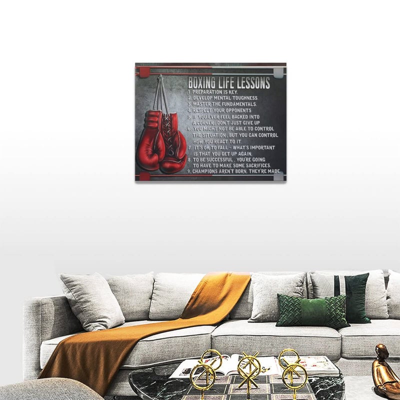 exroozy Boxing Wall Art Sports Boxing Lessons Pictures Wall Decor Motivational Quotes Boxing Gloves Canvas Painting Artwork Modern Home Decorations Framed for Bedroom Office Living Room 12""x16""  - Image 5