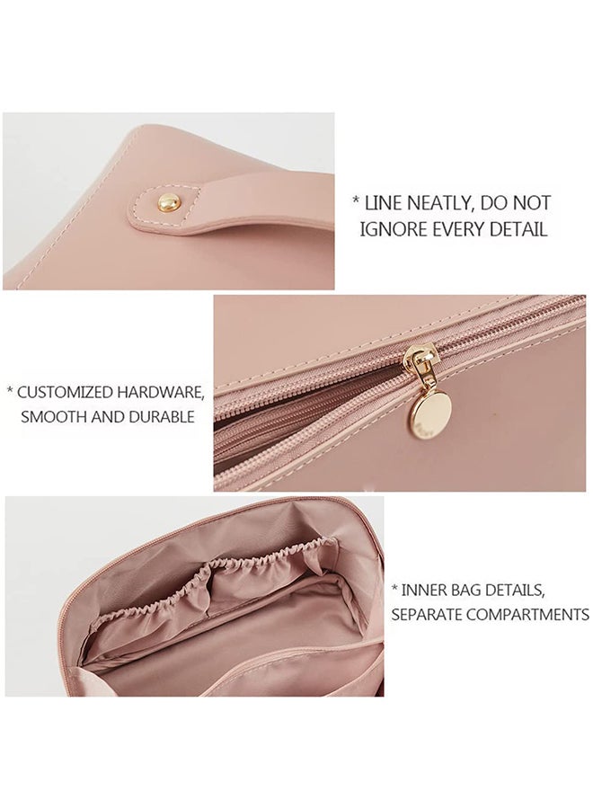 O Ozone حقيبة مستحضرات تجميل للسفر بسعة كبيرة حقائب مستحضرات تجميل للنساء حقيبة تخزين متعددة الوظائف حقيبة مكياج من الجلد الصناعي حقائب أدوات الزينة - وردي - Image 3