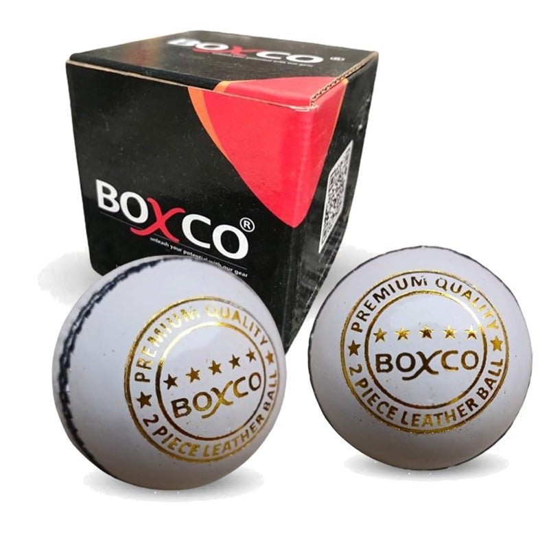 BOXCO كرة كريكيت جلدية بيضاء فاخرة | متينة 2 قطعة مخيطة يدويًا | عبوة من 1 جودة مباراة - Image 2