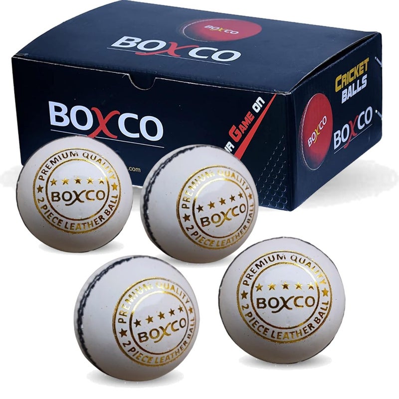 BOXCO كرة كريكيت جلدية بيضاء فاخرة | متينة 2 قطعة مخيطة يدويًا | عبوة من 1 جودة مباراة - Image 3