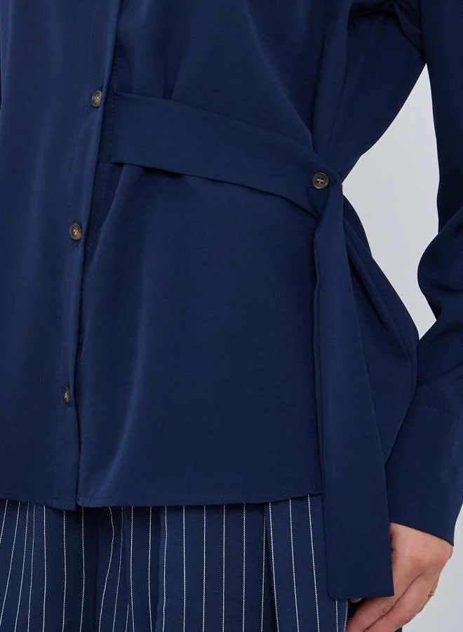 Styli Solid Asymmetric Button-Decorated Oversize Shirt