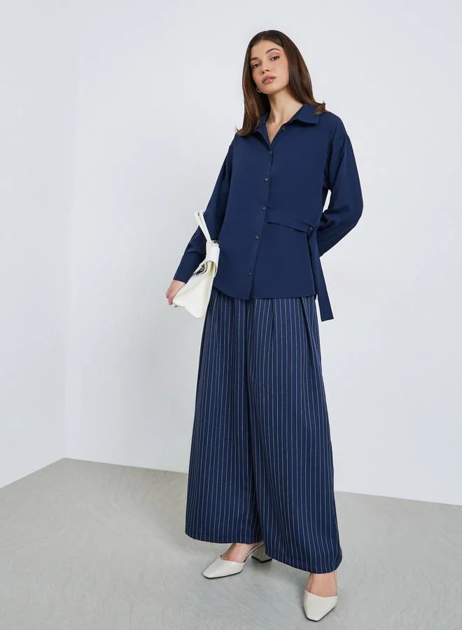 Styli Solid Asymmetric Button-Decorated Oversize Shirt