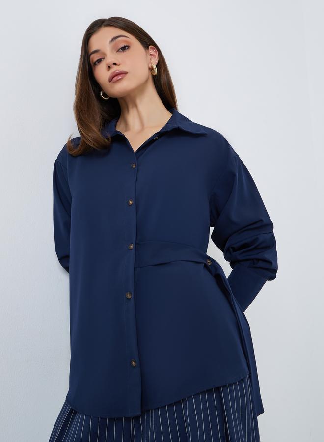 Styli Solid Asymmetric Button-Decorated Oversize Shirt - Image 1