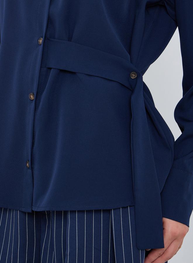 Styli Solid Asymmetric Button-Decorated Oversize Shirt - Image 3