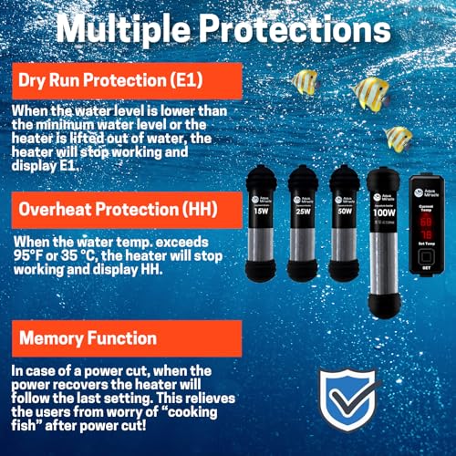AquaMiracle Upgraded 50W Small Aquarium Heater Fish Tank Heater Turtle Heater Super Mini Aquarium Heater, Dry-Run/Overheating Protection and Memory Function, Dual LED Display, for 5-10 Gal Tanks - Image 4