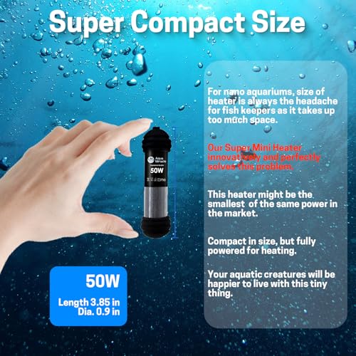 AquaMiracle Upgraded 50W Small Aquarium Heater Fish Tank Heater Turtle Heater Super Mini Aquarium Heater, Dry-Run/Overheating Protection and Memory Function, Dual LED Display, for 5-10 Gal Tanks - Image 2