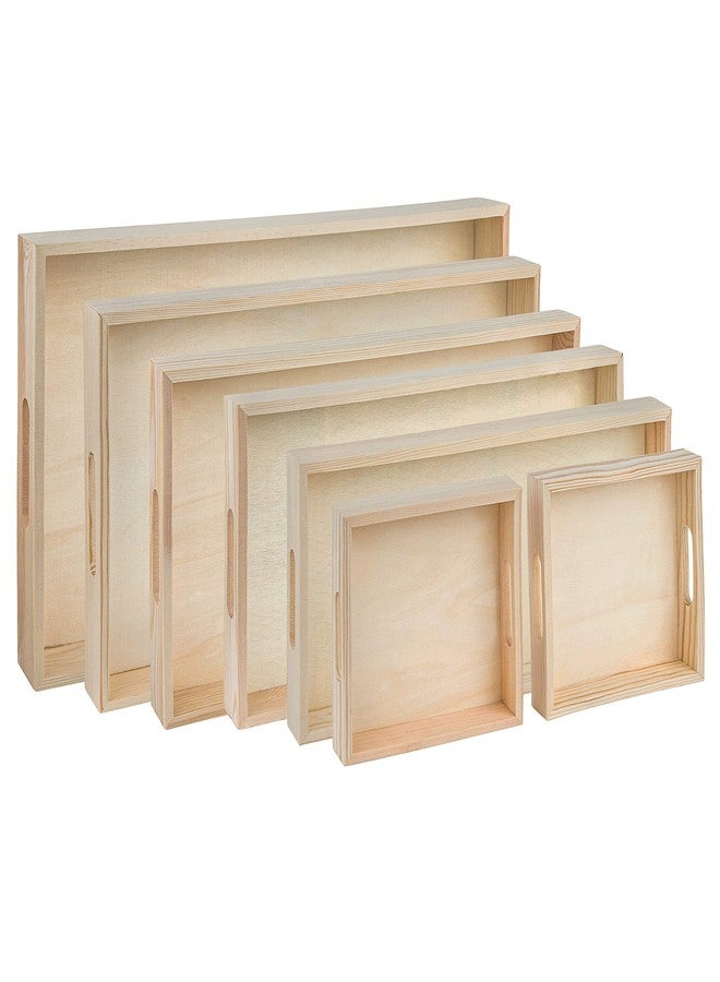 Hammont Wooden Serving Trays with Handles - 7 Piece Nested Breakfast Set - Perfect for Organizing, Bathroom, Party Buffet & Serving - Image 1
