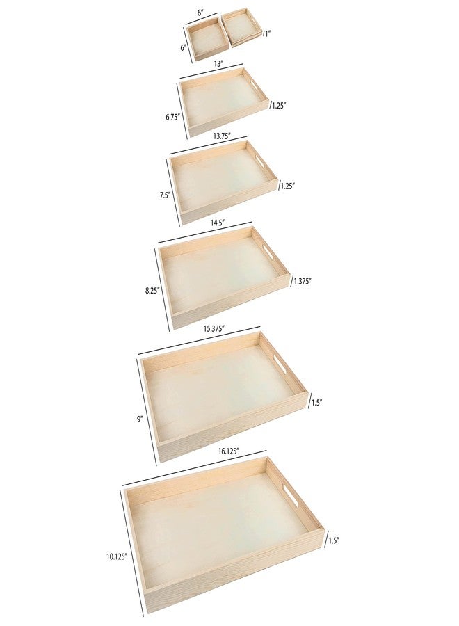 Hammont Wooden Serving Trays with Handles - 7 Piece Nested Breakfast Set - Perfect for Organizing, Bathroom, Party Buffet & Serving - Image 2