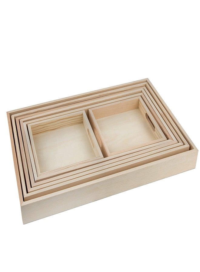 Hammont Wooden Serving Trays with Handles - 7 Piece Nested Breakfast Set - Perfect for Organizing, Bathroom, Party Buffet & Serving - Image 3