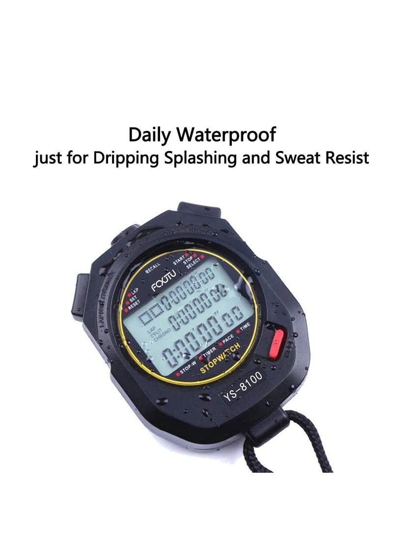 SYOSI - Digital Sports Stopwatch Timer, Multi-laps/Splits Memory Stopwatch Calendar Alarm, Pace Mode with 3-Row Extra Large Screen Water Resistant Includes Battery, Lanyard for Soccer Referee Coaches - Image 1