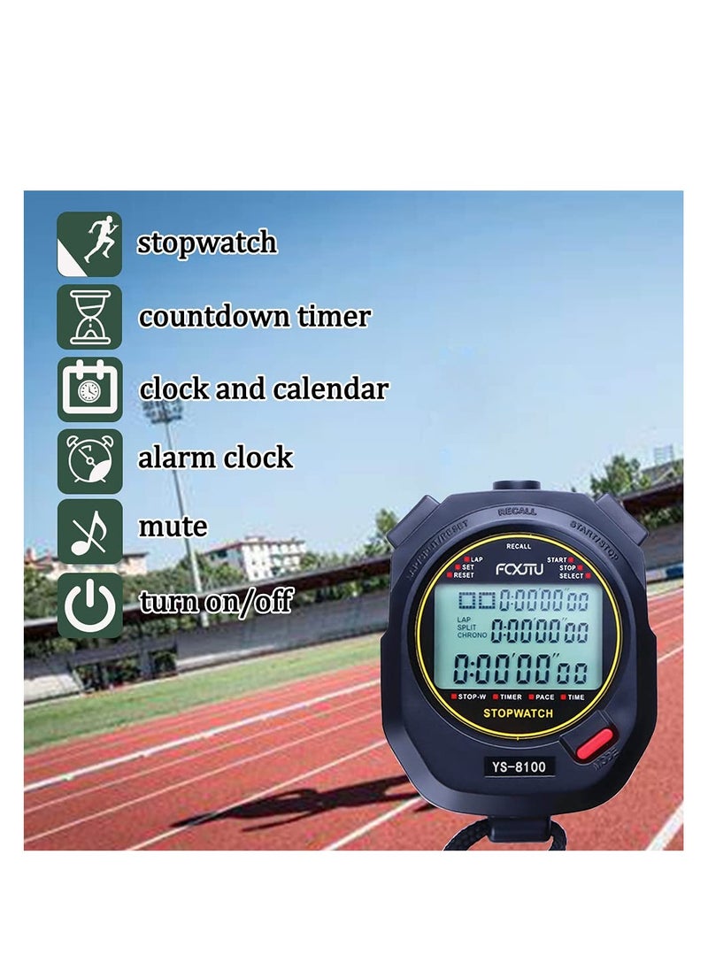 SYOSI - Digital Sports Stopwatch Timer, Multi-laps/Splits Memory Stopwatch Calendar Alarm, Pace Mode with 3-Row Extra Large Screen Water Resistant Includes Battery, Lanyard for Soccer Referee Coaches - Image 1