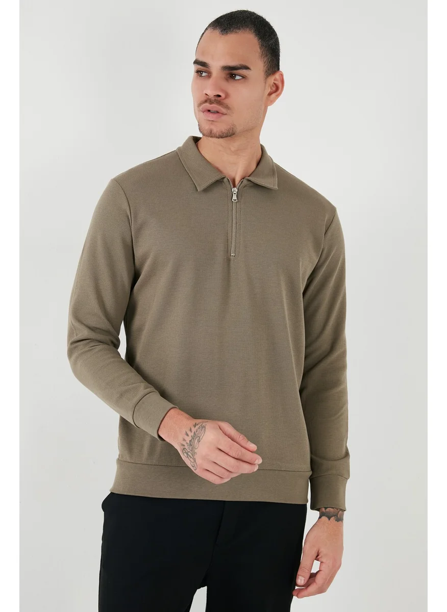 Buratti Cotton Regular Fit Half Zipper Polo Neck Sweat Men's Sweat 5905805