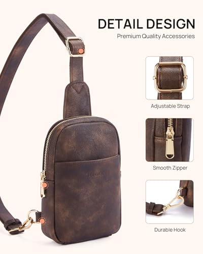 Telena Small Sling Bag for Women Leather Crossbody Fanny Packs Chest Bag for Women Coffee - Image 5