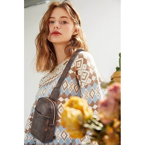 Telena Small Sling Bag for Women Leather Crossbody Fanny Packs Chest Bag for Women Coffee - Image 2