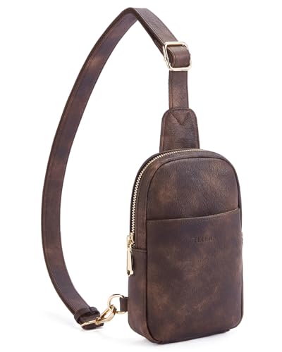 Telena Small Sling Bag for Women Leather Crossbody Fanny Packs Chest Bag for Women Coffee - Image 1