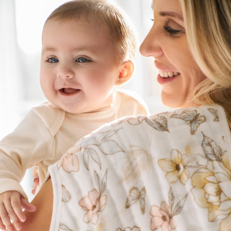 aden + anais 100% Organic Cotton Muslin Burpy Bib – Multi-Use, Absorbent 4-Layer Burp Cloth & Full-Coverage Snap-Closure Baby Bib, Lap-Shoulder Drool Cloth, 22.5” X 11”, 2-Pack, Earthly - Image 4