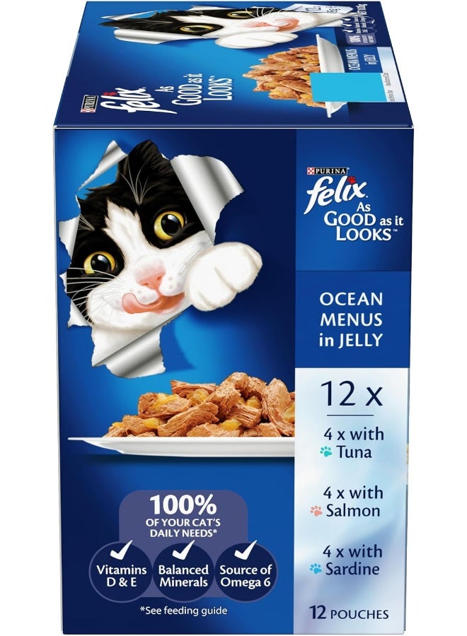Felix As Good As It Look Doubly Delicious Wet Cat Food Ocean Menu 85g (Pack of 60) - Image 2
