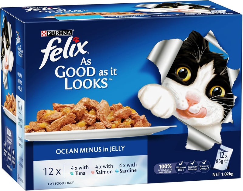Felix As Good As It Look Doubly Delicious Wet Cat Food Ocean Menu 85g (Pack of 60) - Image 1