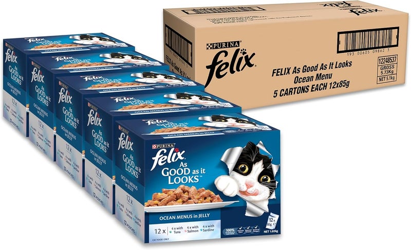 Felix As Good As It Look Doubly Delicious Wet Cat Food Ocean Menu 85g (Pack of 60) - Image 4