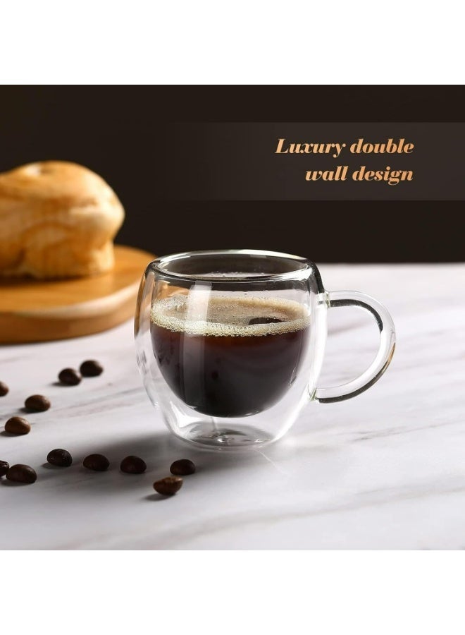 2-Piece Double Walled Glass Coffee Mugs with Handle, Large Insulated Layer Coffee Cups, Clear Borosilicate Mugs, Perfect for Espresso, Cappuccino, Tea, Latte Clear 250ml - Image 2
