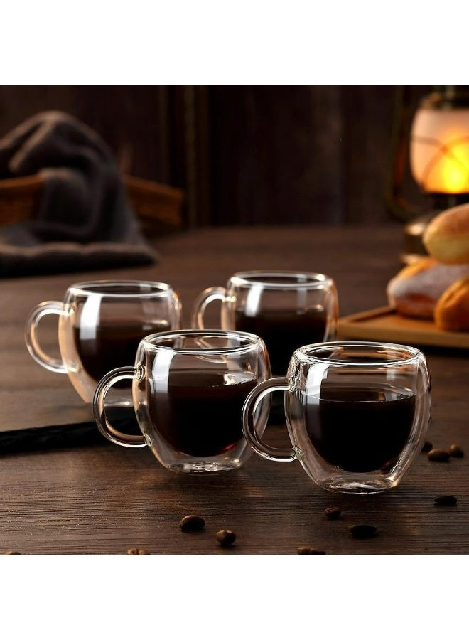 2-Piece Double Walled Glass Coffee Mugs with Handle, Large Insulated Layer Coffee Cups, Clear Borosilicate Mugs, Perfect for Espresso, Cappuccino, Tea, Latte Clear 250ml - Image 3