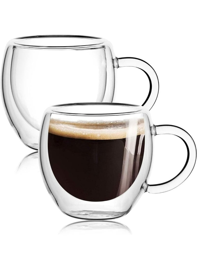 2-Piece Double Walled Glass Coffee Mugs with Handle, Large Insulated Layer Coffee Cups, Clear Borosilicate Mugs, Perfect for Espresso, Cappuccino, Tea, Latte Clear 250ml - Image 1