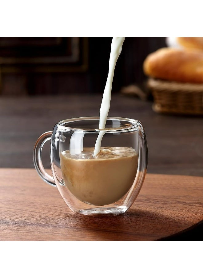 2-Piece Double Walled Glass Coffee Mugs with Handle, Large Insulated Layer Coffee Cups, Clear Borosilicate Mugs, Perfect for Espresso, Cappuccino, Tea, Latte Clear 250ml - Image 4