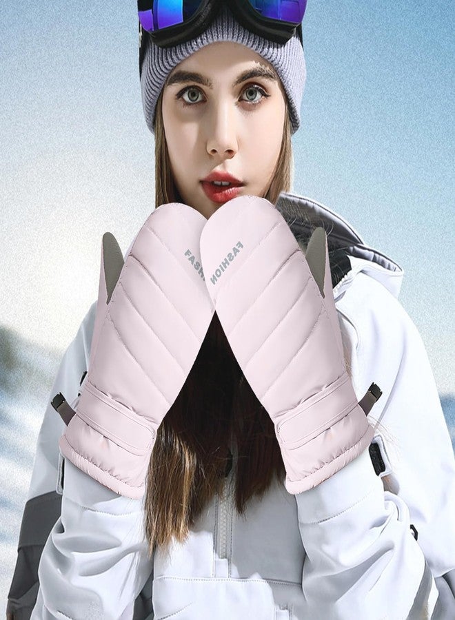Bototack Winter Women Ski Mittens, Waterproof Touch Screen Snow Mitts, Anti Slip Warm Windproof Snowboard Gloves for Skiing Hiking Cycling (Pink) - Image 2