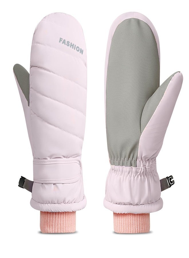 Bototack Winter Women Ski Mittens, Waterproof Touch Screen Snow Mitts, Anti Slip Warm Windproof Snowboard Gloves for Skiing Hiking Cycling (Pink) - Image 1