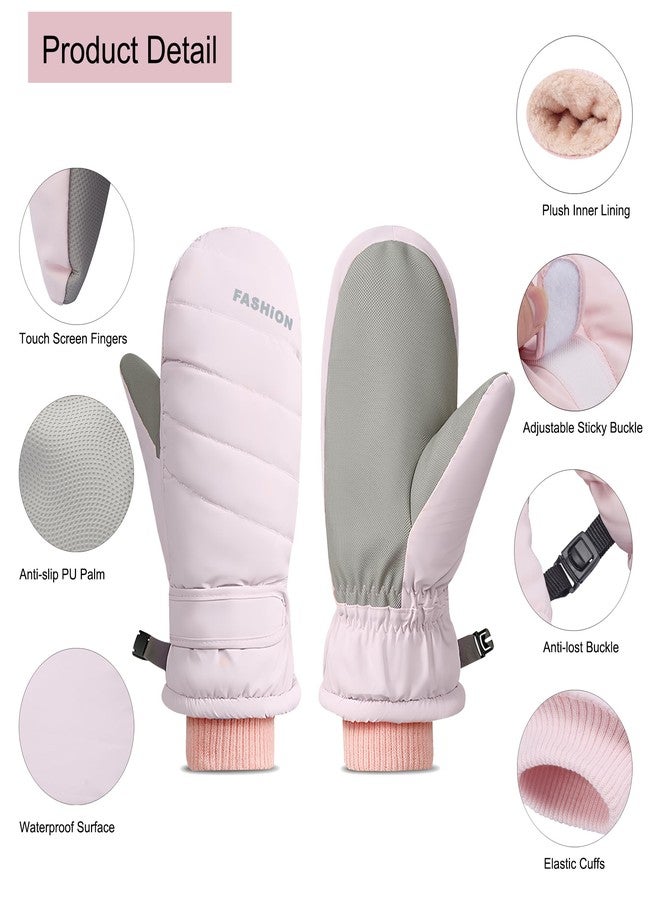 Bototack Winter Women Ski Mittens, Waterproof Touch Screen Snow Mitts, Anti Slip Warm Windproof Snowboard Gloves for Skiing Hiking Cycling (Pink) - Image 4