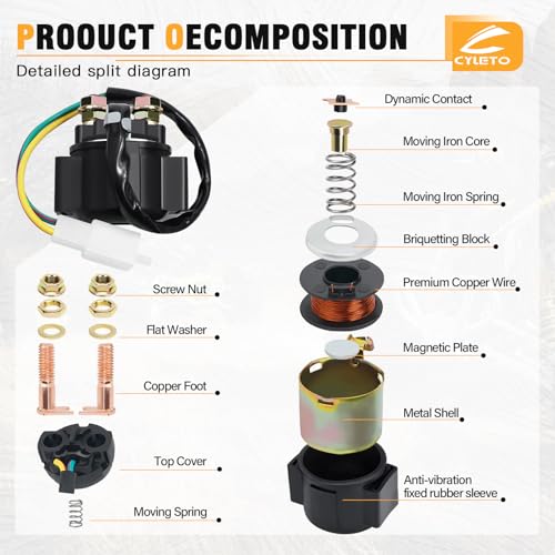 Cyleto GY6 Starter Solenoid Relay for 4-Stroke 110cc 150cc 50cc 125cc 200cc 250cc 70cc 90cc ATV 4 Wheel Scooter Go Kart Quad Moped Dirt Pit Bike Moped Roketa SSR Taotao Sunl Coolster - Image 3