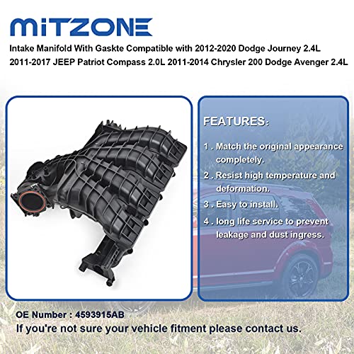 MITZONE Intake Manifold With Gaskte Compatible with 2012-2020 Dodge Journey 2.4L 2011-2017 JEEP Patriot Compass 2.0L 2011-2014 Chrysler 200 Dodge Avenger 2.4L - Image 4