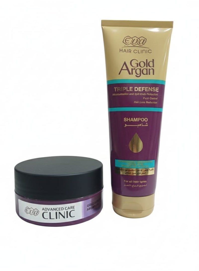 Eva Hair Clinic Shampoo + Hair Mask Gold Argan (Packaging may vary)- 430 Ml - Image 1