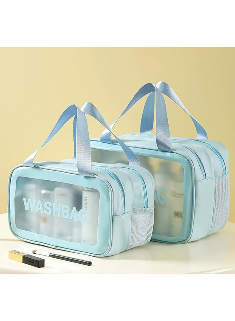 2PCS Wet Dry Separation Toiletry Bag, Waterproof Transparent PVC Cosmetic Makeup Bag, Portable Travel Organizer with Handle for Skincare & Cosmetics - Image 1