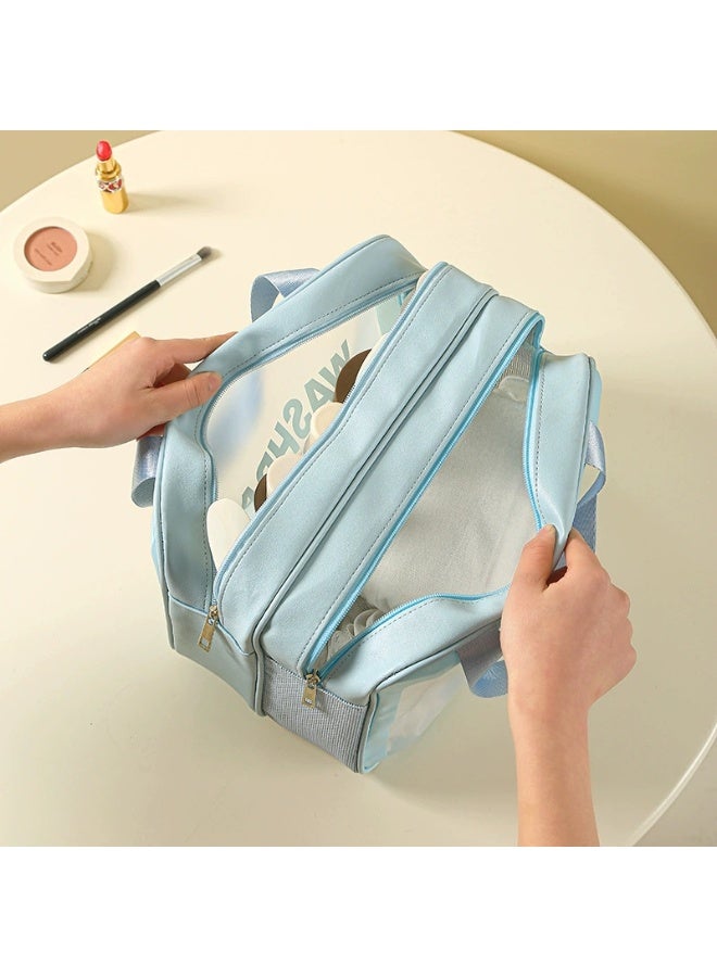 2PCS Wet Dry Separation Toiletry Bag, Waterproof Transparent PVC Cosmetic Makeup Bag, Portable Travel Organizer with Handle for Skincare & Cosmetics - Image 3