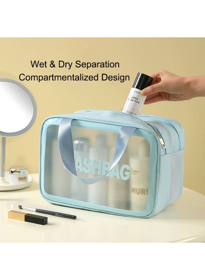 2PCS Wet Dry Separation Toiletry Bag, Waterproof Transparent PVC Cosmetic Makeup Bag, Portable Travel Organizer with Handle for Skincare & Cosmetics - Image 2