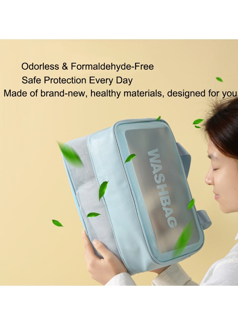 2PCS Wet Dry Separation Toiletry Bag, Waterproof Transparent PVC Cosmetic Makeup Bag, Portable Travel Organizer with Handle for Skincare & Cosmetics - Image 5