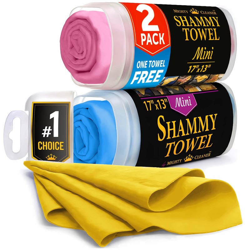 Premium 2pk Mini 1 Free Shammy Cloth for Car Drying 17x13 Super Absorbent Chamois Towel for Car ScratchFree Reusable Soft Cleaning Towel