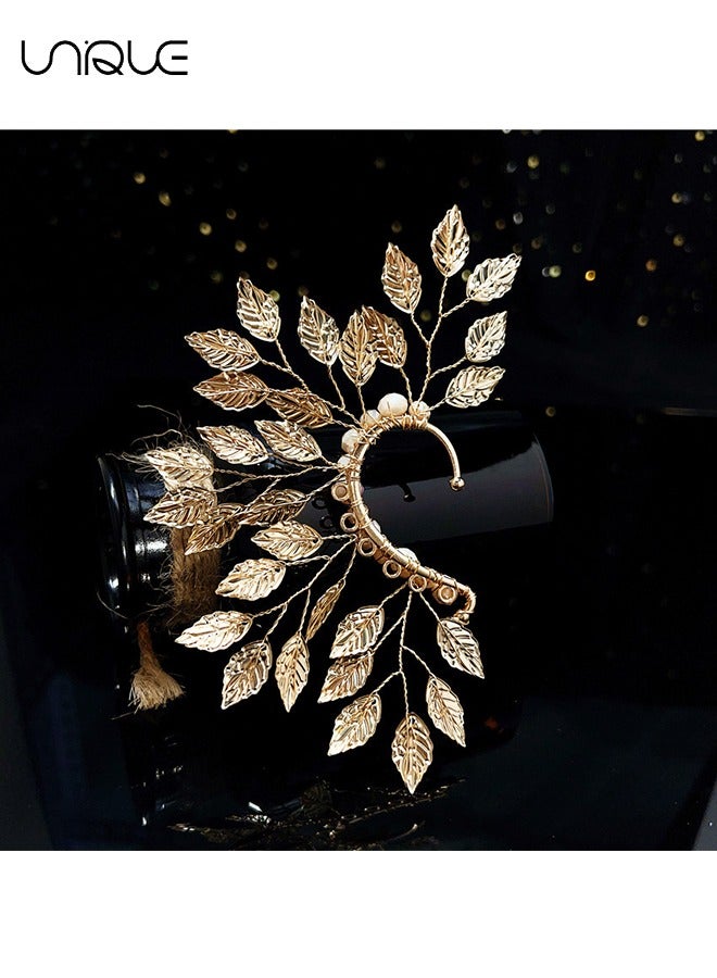 يونيك 1 قطعة خطافات أذن - خطافات أذن أوراق ذهبية - مشابك أذن مثقوبة باللؤلؤ - صناعة يدوية - أنيقة وبسيطة - مناسبة لحفلة موسيقية تأثيري - هدايا - Image 3