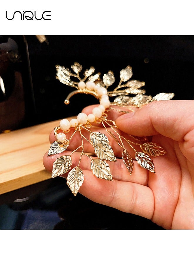 يونيك 1 قطعة خطافات أذن - خطافات أذن أوراق ذهبية - مشابك أذن مثقوبة باللؤلؤ - صناعة يدوية - أنيقة وبسيطة - مناسبة لحفلة موسيقية تأثيري - هدايا - Image 4